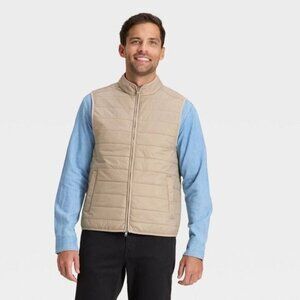 NEW Goodfellow & Co Men's Diamond Puffer Vest - Tan - Size Small